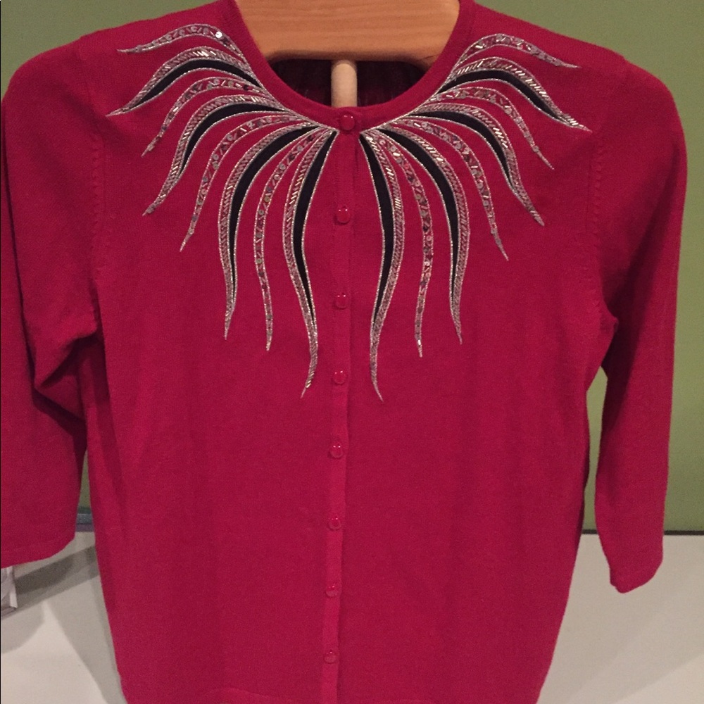 Bob Mackie Red sequin and bead cardigan.